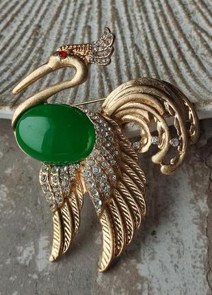 Брошка журавель у вінтажному стилі, птиця, птаха, птах