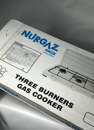 Плита газова настільна nurgaz ng-3007 3-х конфоркова з кришкою4 фото
