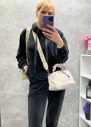 Женская стильная и качественная сумка из эко кожи на 2 отдела серо-пудровый7 фото