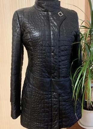 Кожаная куртка удлиненная тренч натуральная кожа стеганая размер s/m1 фото
