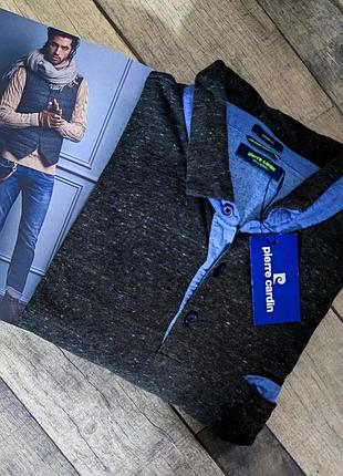 Мужское хлопковое элегантное базовое поло pierre cardin из коллекции  denim academy с длинным рукавом в цвете хаки оригинал размер xxl