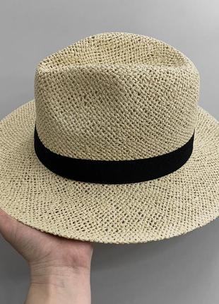 Женская летняя шляпа федора тканая mizo bang бежевая2 фото
