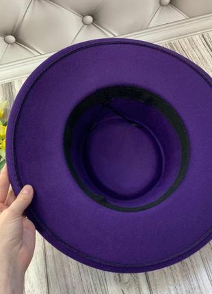 Шляпа канотье унисекс с круглой тульей и широкими полями 8 см фиолетовая9 фото