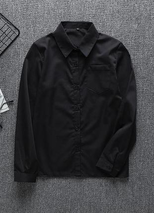 Сорочка чорна з довгим рукавом 7201 карман на грудях класична рубашка жіноча на пуговаках1 фото