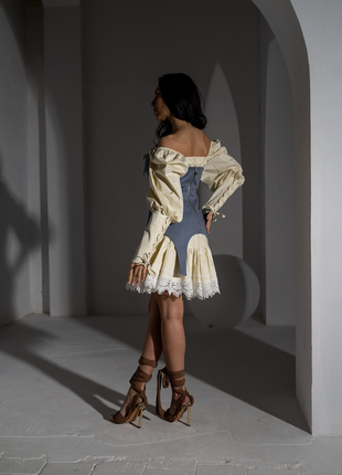 Платье - мини женское короткое с корсетом со шнуровкой, дизайнерское, брендовое, нарядное