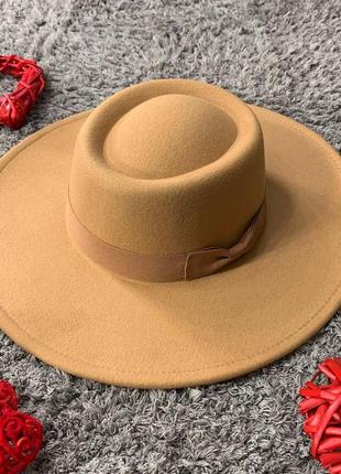Шляпа канотье унисекс с круглой тульей и широкими полями 9,5 см ribbon бежевая