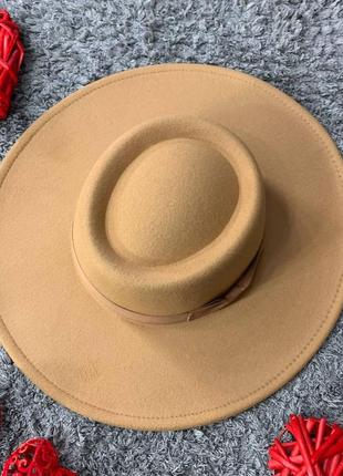 Шляпа канотье унисекс с круглой тульей и широкими полями 9,5 см ribbon бежевая5 фото