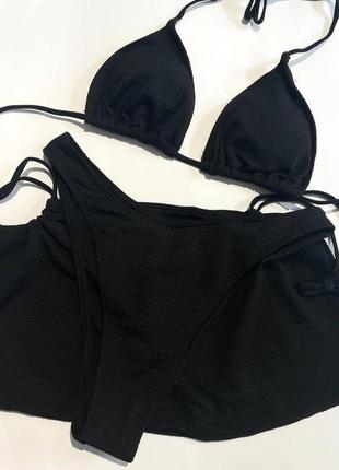 Женский раздельный купальник 3 в 1 из ткани жатка с мини юбкой choice черный10 фото