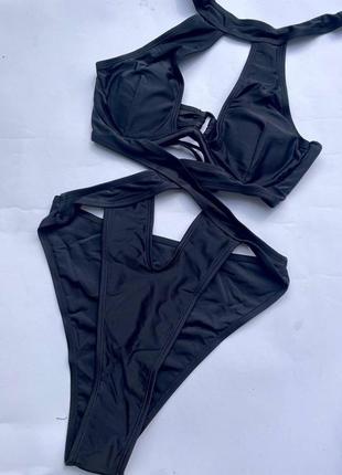 Женский совместный купальник монокини с лифом на косточке sensual черный9 фото
