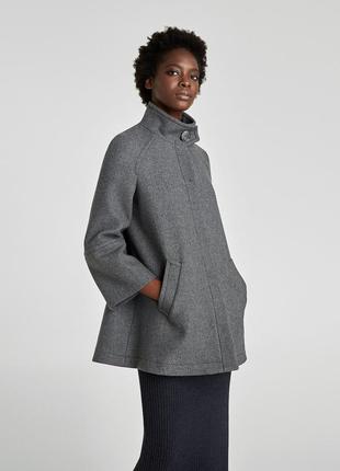 Шерстяное пальто манто свободного кроя из смесовой шерсти от zara1 фото