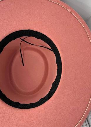 Шляпа канотье унисекс с круглой тульей и широкими полями 9,5 см пудровая6 фото