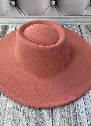Шляпа канотье унисекс с круглой тульей и широкими полями 9,5 см пудровая5 фото
