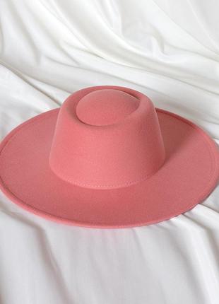 Шляпа канотье унисекс с круглой тульей и широкими полями 9,5 см пудровая10 фото
