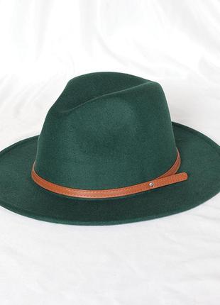 Шляпа федора унисекс с устойчивыми полями vintage темно-зеленая1 фото