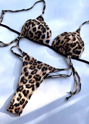 Женский раздельный купальник с чашками на завязках pardus леопардовый4 фото