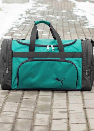 Спортивная дорожная сумка puma мужская тканевая зеленая большая для тренировок в зале на 60 литров
