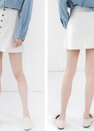 Женская юбка трапеция на пуговицах белая размеры s, m7 фото