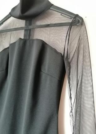 Мега стильное красивое платье по фигуре с вставкой из сетки прозрачные рукава5 фото