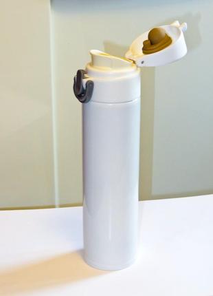 Зручний туристичний термос пляшка термокружка нержавійка білий1 фото