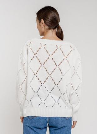 Ажурный вязаный пуловер с ромбами2 фото