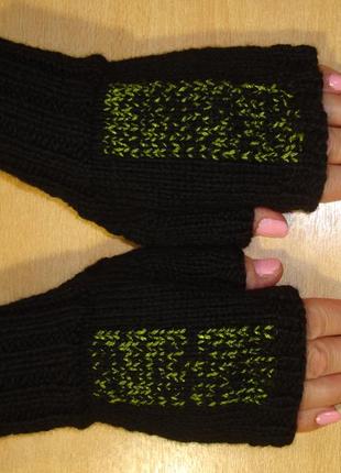 Митенки вязаные перчатки без пальцев - тайна зеленого