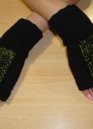 Рукавиці в'язані рукавички без пальців - таємниця зеленого2 фото