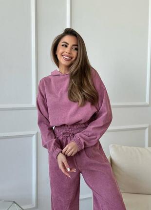 Костюм прогулянковий вельветовий/костюм спортивний/штани вільного крою та укорочена кофта/весняний костюм