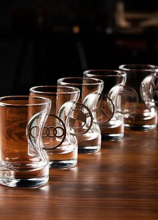 Чарки з автомобільними вставками мікс на підставці + деревʼяна коробка