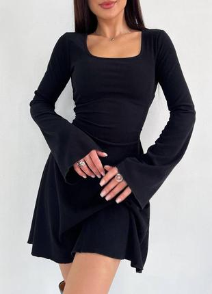 Женское платье со шнуровкой по спинке, рубчик мустанг,черный и беж