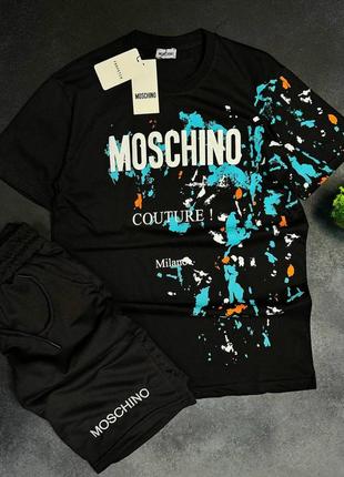 Летний костюм мужской moschino black! костюм летний мужской футболка+шорты! качество люкс!