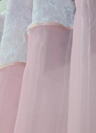 Кухонні шторки (280х170см) з ламбрекеном. колір молочний з рожевим3 фото