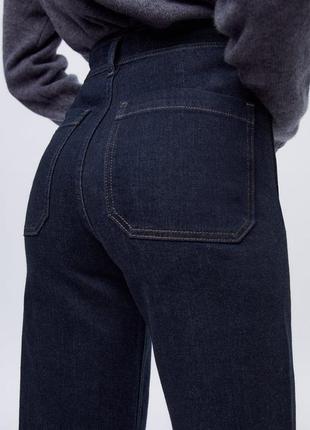 Джинсы zara zw collection marine straight-leg high-waist jeans with pockets прямые уровни широкие7 фото