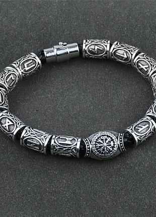 Нержавіюча сталь, руна vegvisir. браслет з 13 рунами, довжина 23 см, сріблястого кольору
