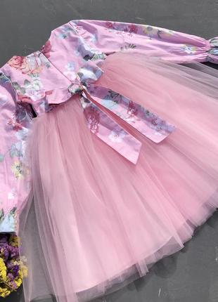 Святкова сукня пишний фатін і принт рожеві квіти8 фото