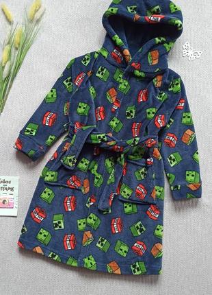 Дитячий плюшевий халат 5-6 років майнкрафт махровий халатик з капюшоном для хлопчика