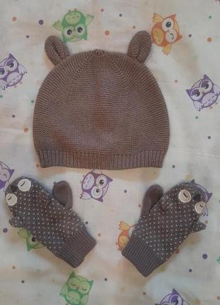 Деми шапочка с ушками и рукавичками на 2-4 года hm1 фото