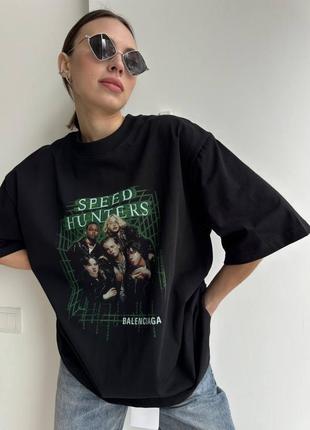 Футболка в стиле balenciaga с принтом черная коттон