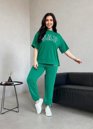 Женский костюм gap с надписью спортивный повседневный трикотажный футболка и + джоггеры