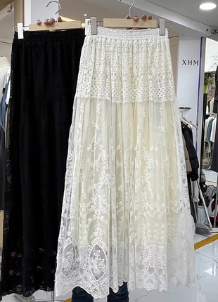 Длинная юбка с кружевом макси актуальная юбка летняя