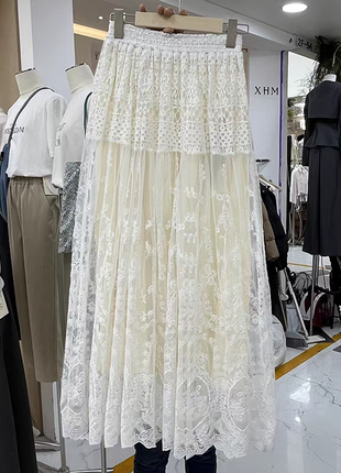 Длинная юбка с кружевом макси актуальная юбка летняя2 фото