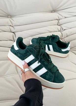 Шикарные женские кроссовки adidas campus 00s dark green cloud white изумрудные