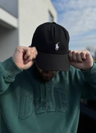 Кепка polo by ralph lauren черная с белым лого, бейсболка поло black мужская