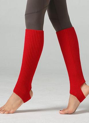 Гетри червоні танцювальні 5337 в'язані гольфи до коліна без п'ятки і носка гетри в рубчик яскраві