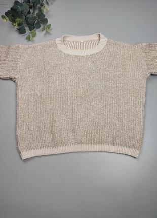 Вязаный укороченный свитер с люрексом, бежевый свитер, пуловер7 фото