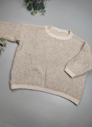 В'язаний укорочений светр з люрексом, бежевий светр, пуловер4 фото