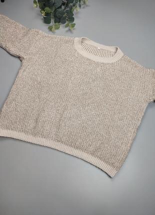 Вязаный укороченный свитер с люрексом, бежевый свитер, пуловер8 фото