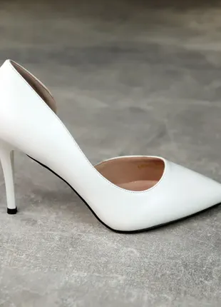 Стильні класичні білі жіночі туфлі лодочки на високому підборі,весняні-осінні,екошкіра,демісезон