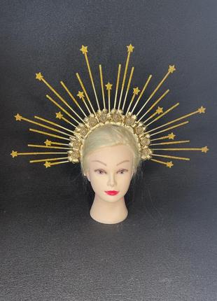 Корона на голову обруч для фотосесії на фотосесію золота жовта з зірками зірка зірки1 фото