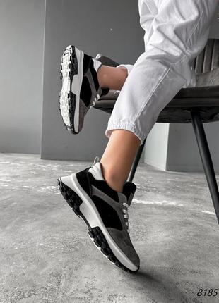 Кроссовки женские riko серые + черные + белая натуральная замша/кожа