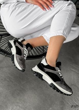 Кроссовки женские riko серые + черные + белая натуральная замша/кожа